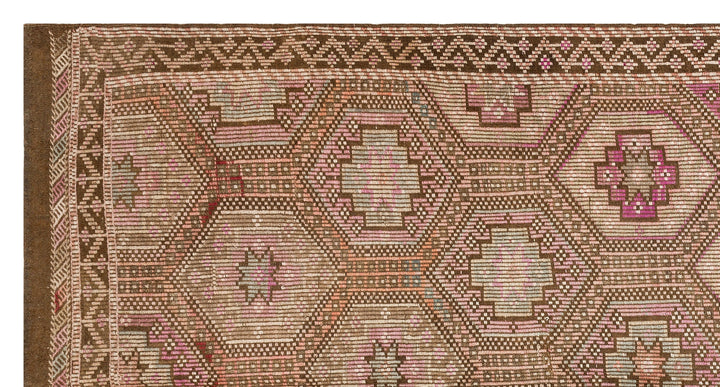 Cretan Brown Geometric Wool Hand Woven Carpet 165 x 314
