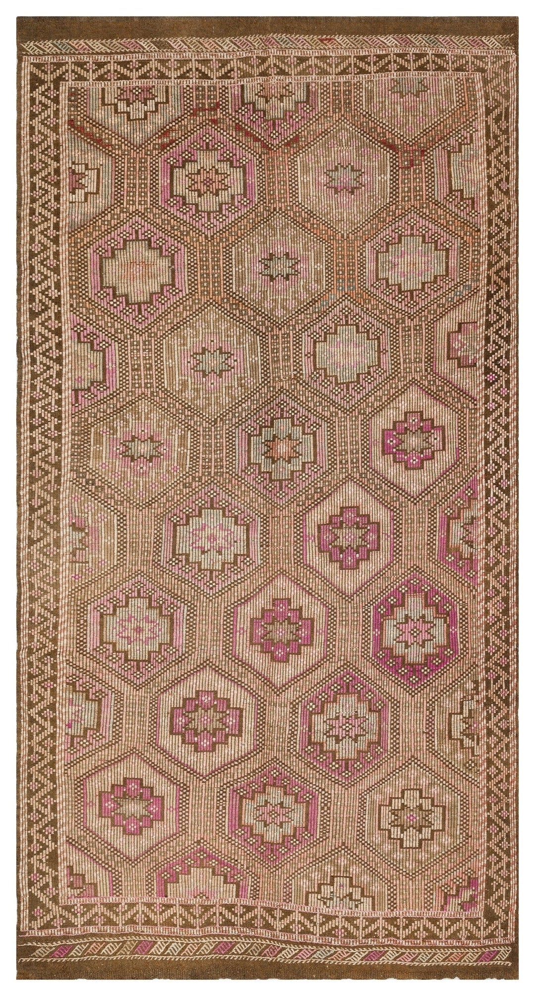 Cretan Brown Geometric Wool Hand Woven Carpet 165 x 314
