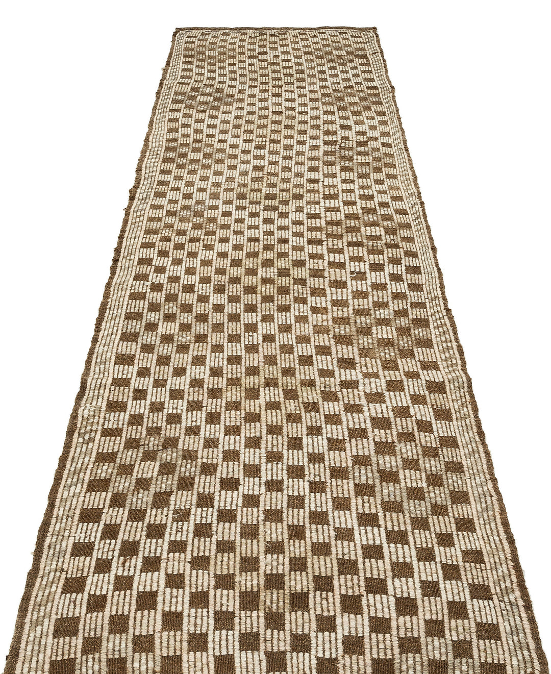 Crete Brown Geometric Wool Hand Woven Carpet 095 x 320