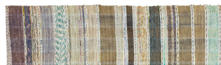 Cretan Beige Striped Wool Hand-Woven Carpet 101 x 357