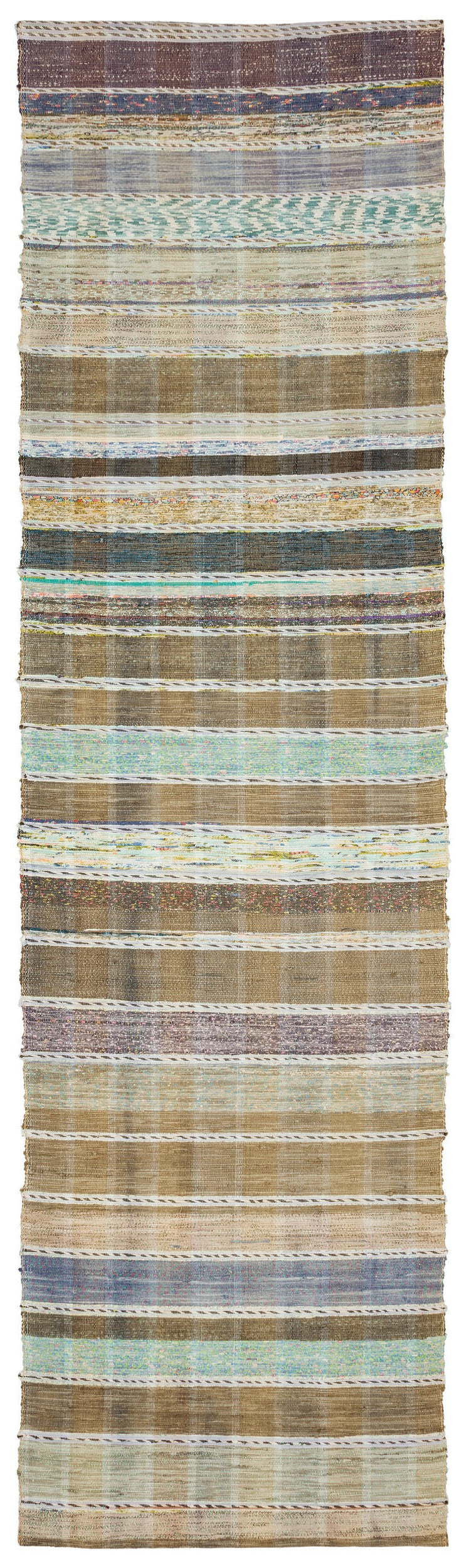 Cretan Beige Striped Wool Hand-Woven Carpet 101 x 357