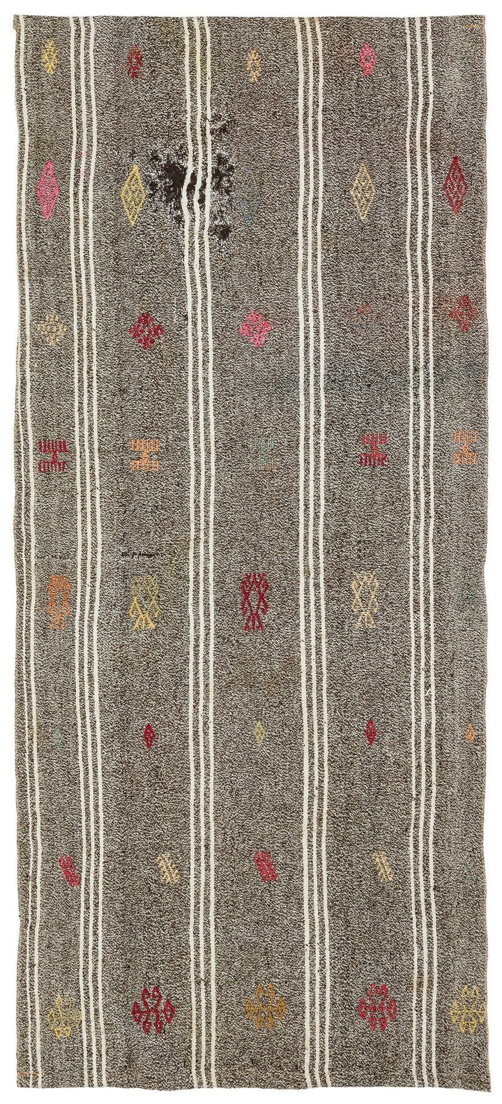 Cretan Brown Striped Wool Hand-Woven Carpet 093 x 211