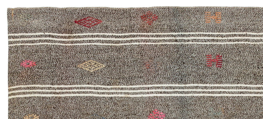 Cretan Brown Striped Wool Hand-Woven Carpet 093 x 211