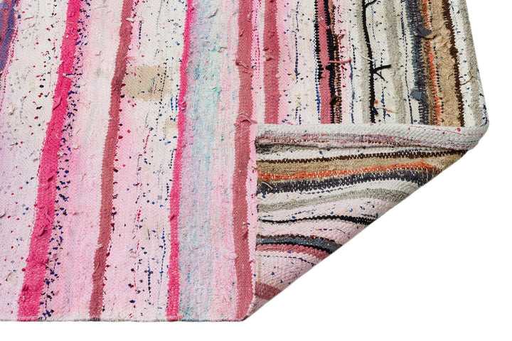 Cretan Pink Striped Wool Hand-Woven Carpet 077 x 307