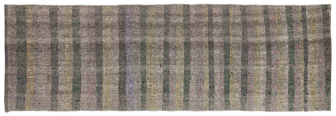 Cretan Gray Striped Wool Hand-Woven Carpet 089 x 266