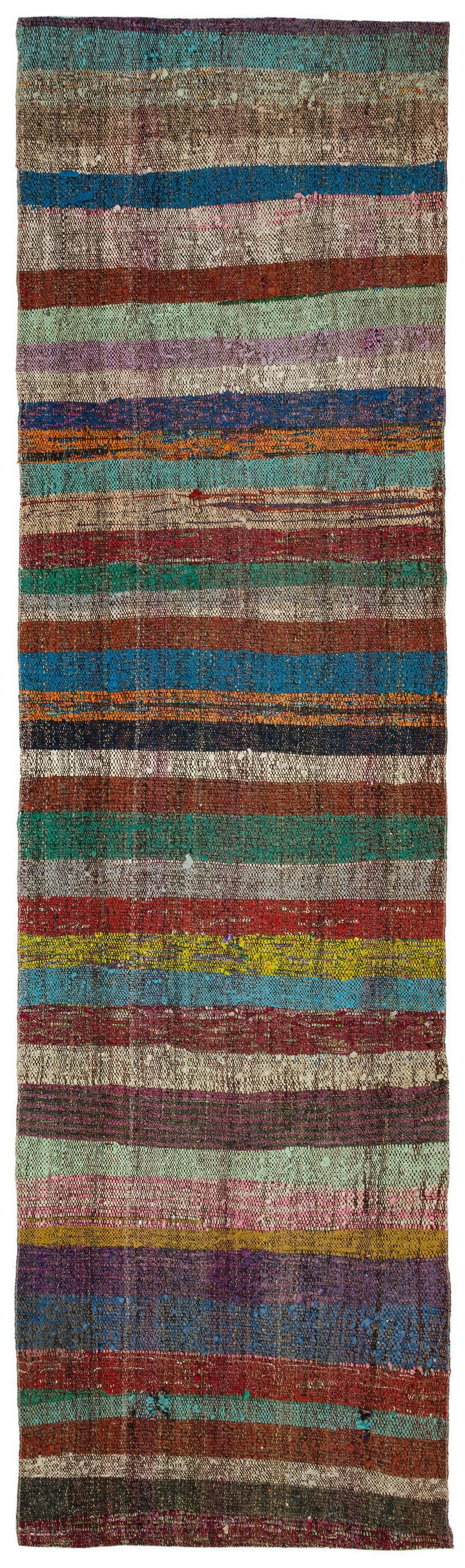Cretan Brown Striped Wool Hand-Woven Carpet 096 x 340