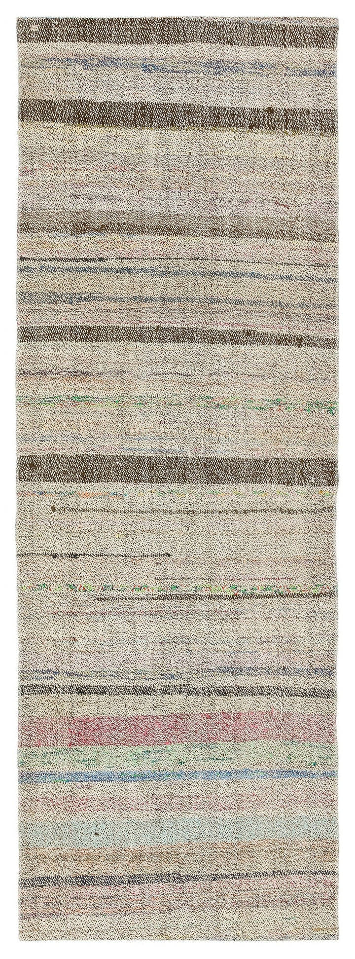 Cretan Beige Striped Wool Hand-Woven Carpet 061 x 175