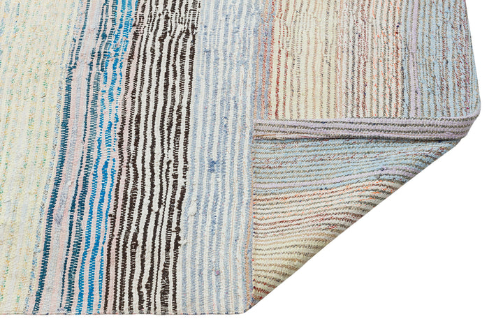 Cretan Beige Striped Wool Hand-Woven Carpet 097 x 336