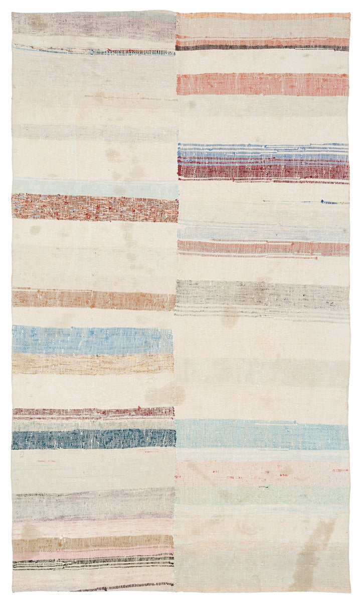 Cretan Beige Striped Wool Hand-Woven Carpet 156 x 264