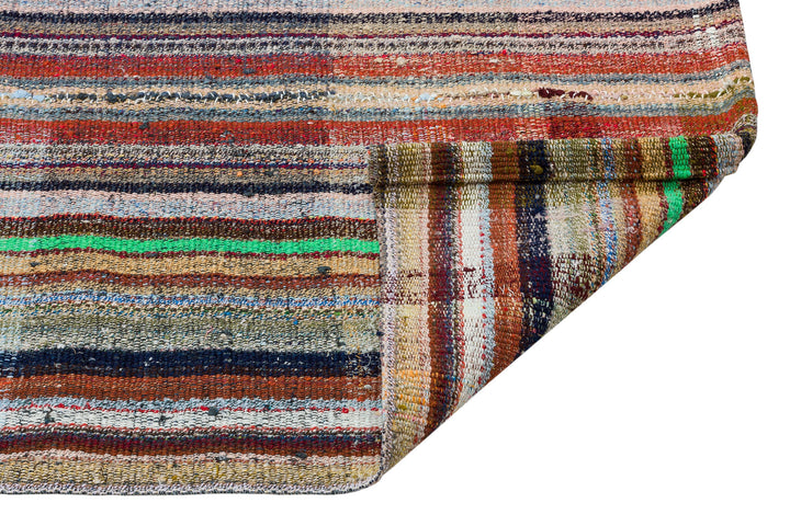 Cretan Beige Striped Wool Hand-Woven Carpet 196 x 282