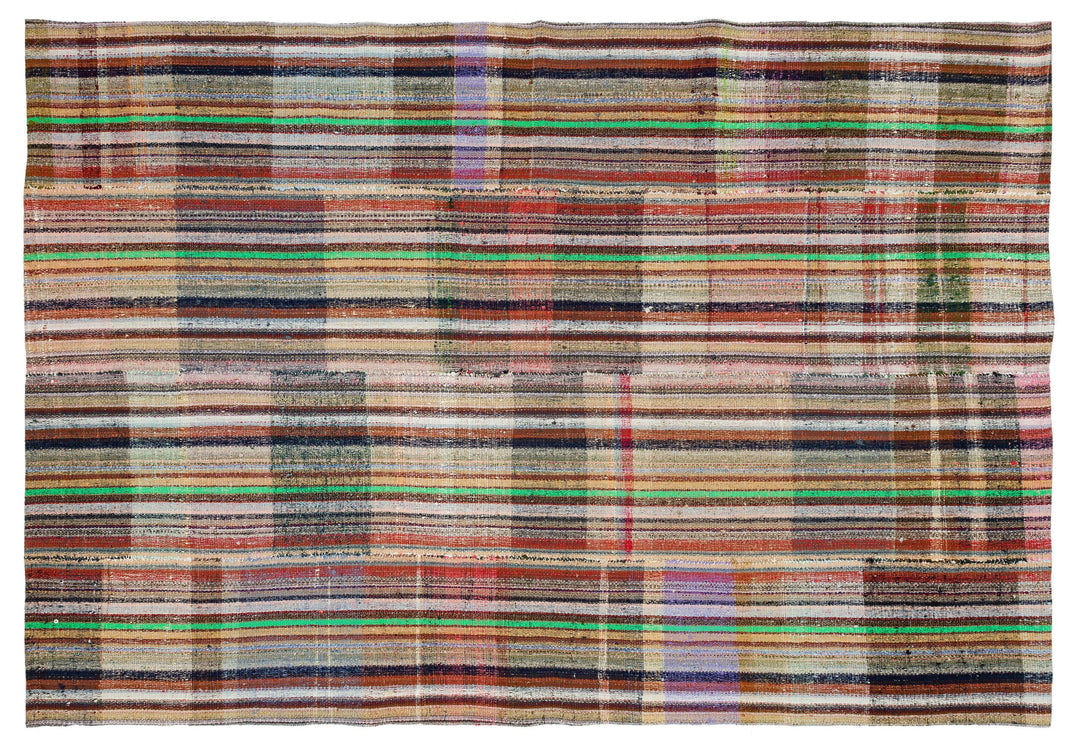 Cretan Beige Striped Wool Hand-Woven Carpet 196 x 282