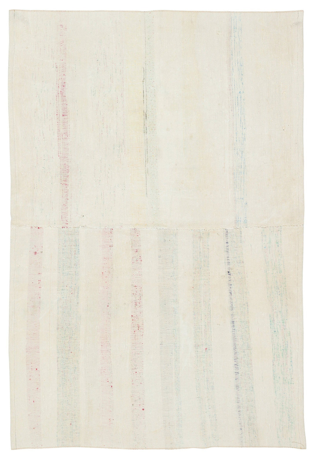Cretan Beige Striped Wool Hand-Woven Carpet 136 x 206
