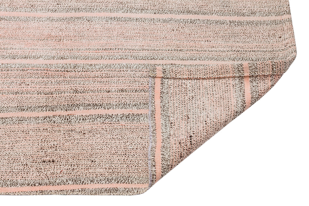 Cretan Beige Striped Wool Hand-Woven Carpet 085 x 322