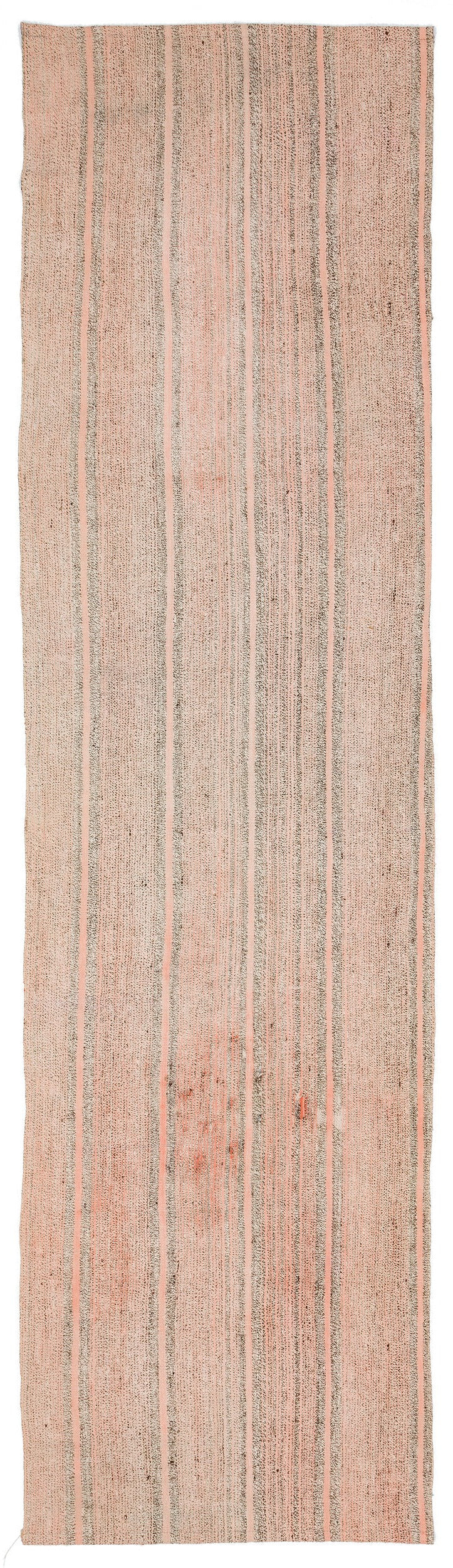 Cretan Beige Striped Wool Hand-Woven Carpet 085 x 322