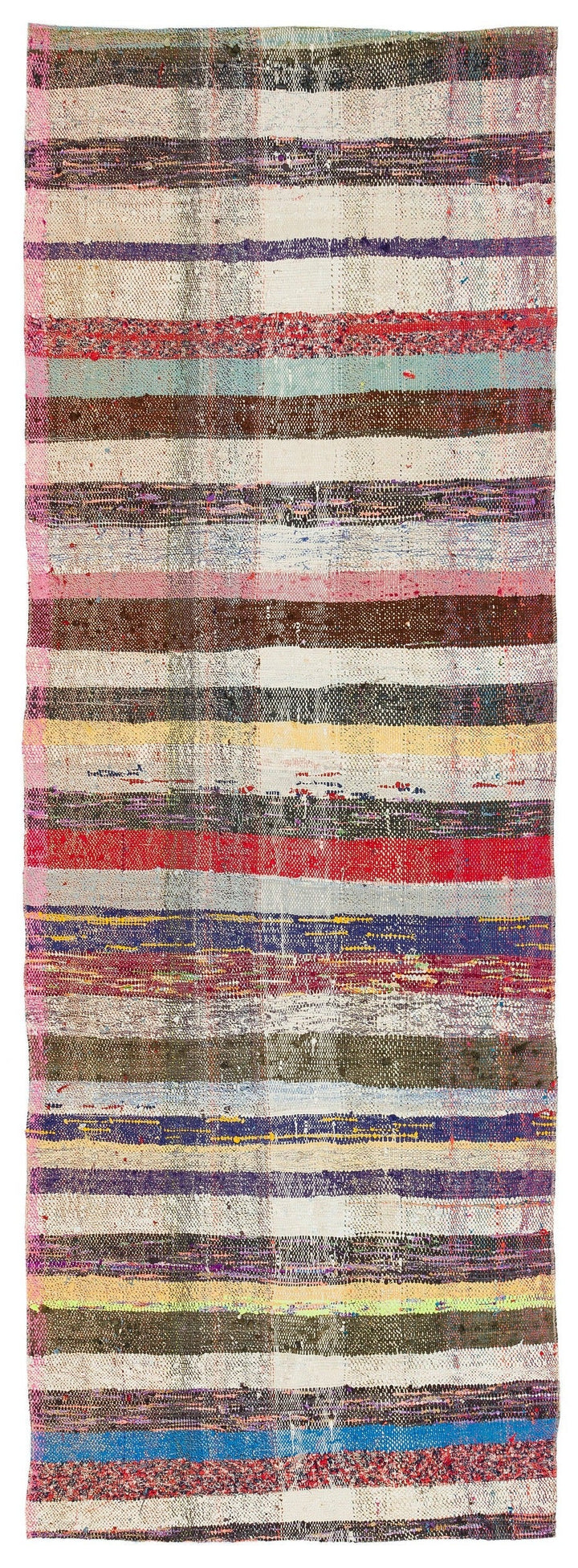 Cretan Beige Striped Wool Hand-Woven Carpet 083 x 232