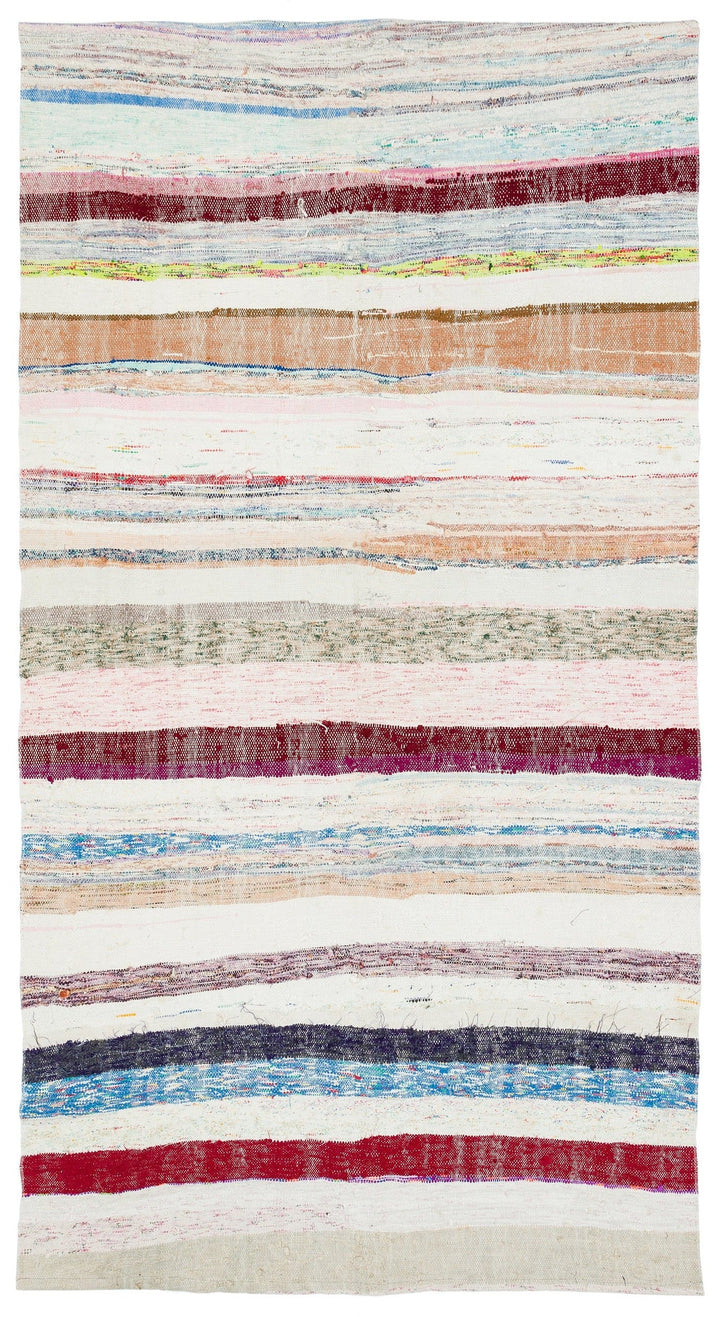 Cretan Beige Striped Wool Hand-Woven Carpet 145 x 270