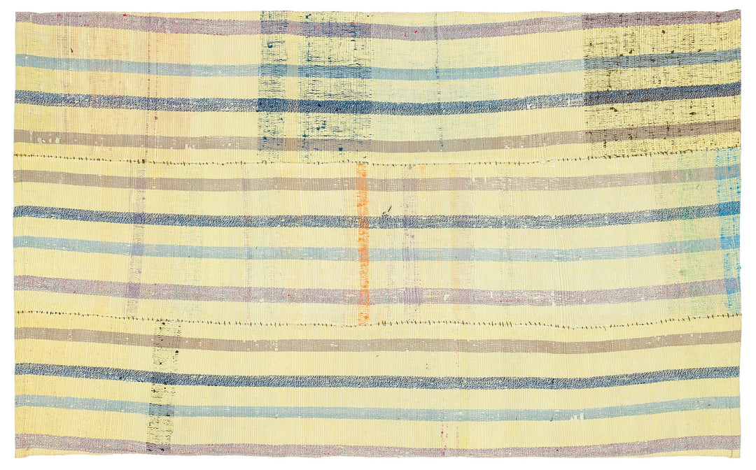 Cretan Yellow Striped Wool Hand-Woven Carpet 127 x 205