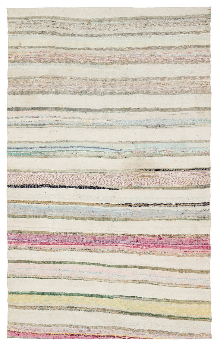 Cretan Beige Striped Wool Hand-Woven Carpet 173 x 280