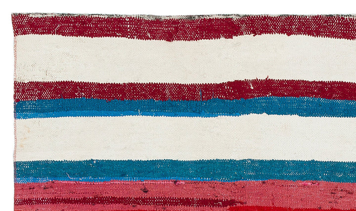 Cretan White Striped Wool Hand Woven Carpet 098 x 169