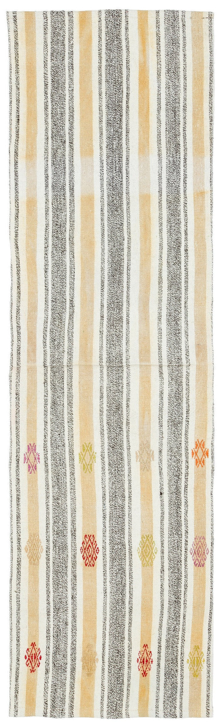 Cretan Beige Striped Wool Hand-Woven Carpet 068 x 235