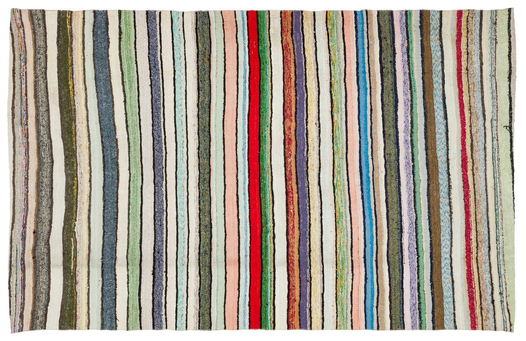 Cretan Beige Striped Wool Hand-Woven Carpet 176 x 274