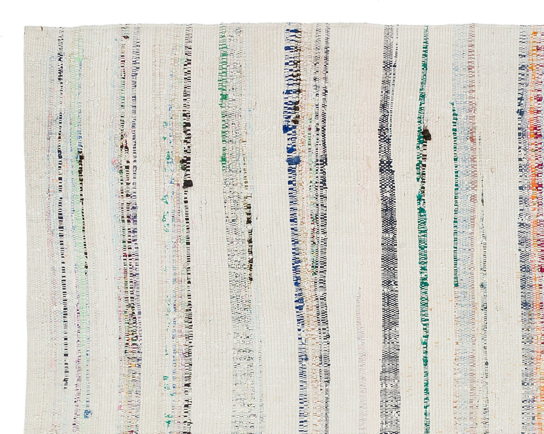 Cretan Beige Striped Wool Hand-Woven Carpet 144 x 182