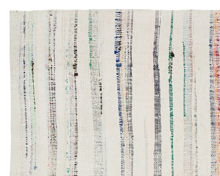 Cretan Beige Striped Wool Hand-Woven Carpet 144 x 182