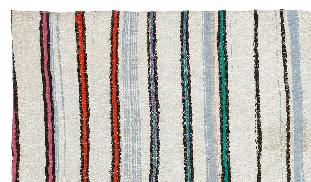 Cretan Beige Striped Wool Hand Woven Carpet 150 x 265