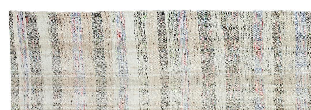 Cretan Beige Striped Wool Hand-Woven Carpet 106 x 321