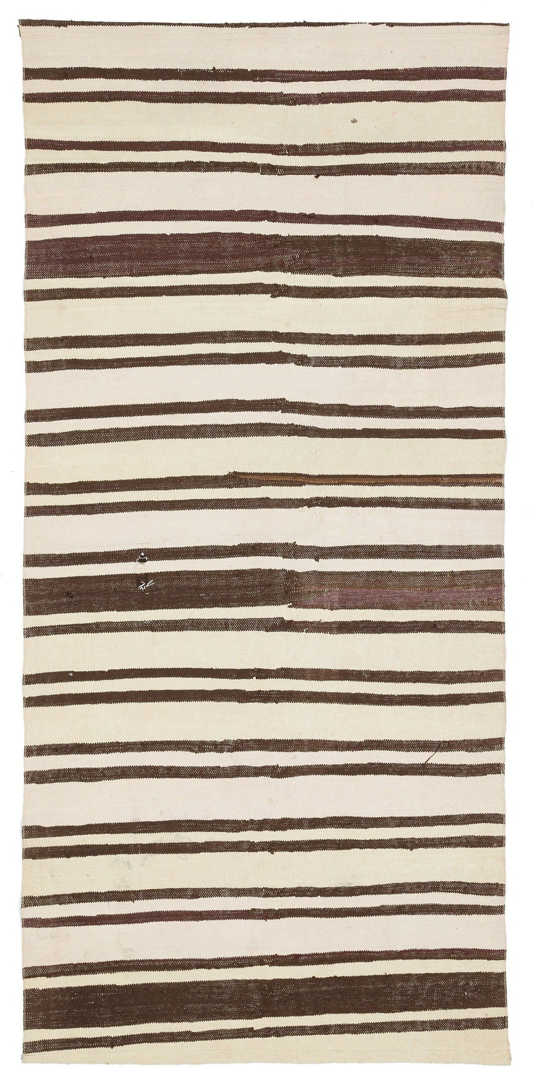 Cretan Beige Striped Wool Hand-Woven Carpet 130 x 273