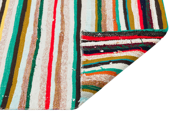 Cretan White Striped Wool Hand-Woven Carpet 105 x 217