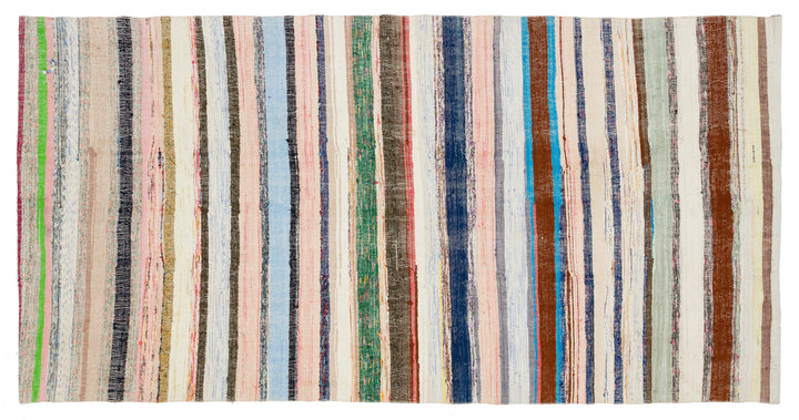 Cretan Beige Striped Wool Hand-Woven Carpet 149 x 291