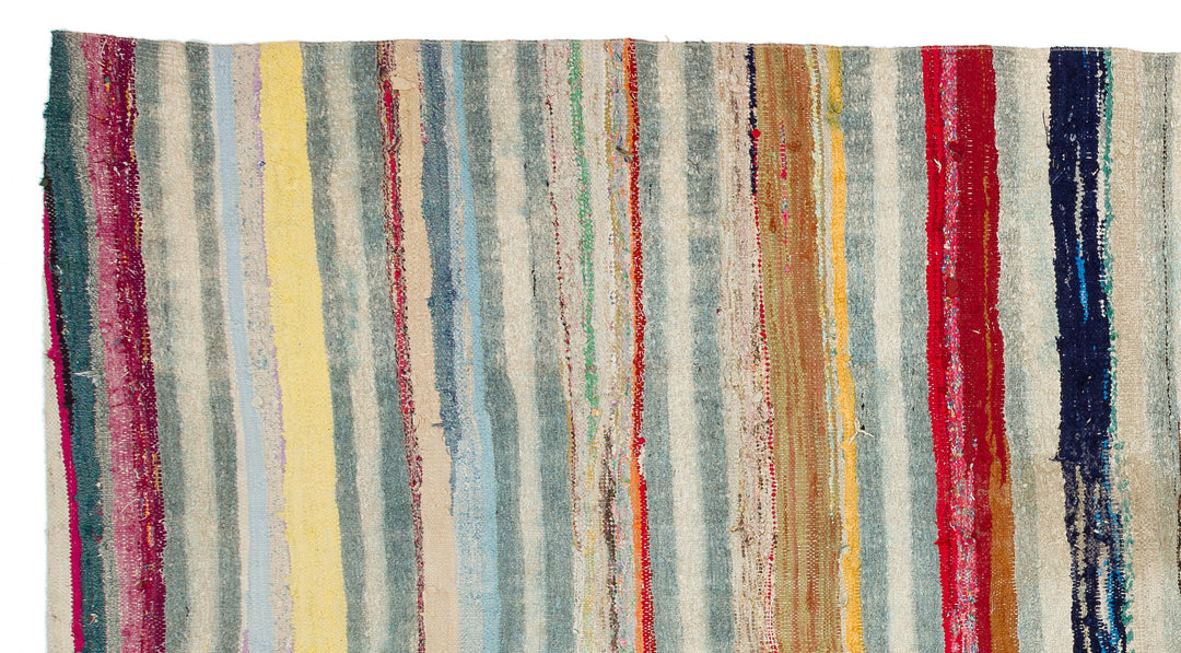 Cretan Beige Striped Wool Hand Woven Carpet 175 x 320