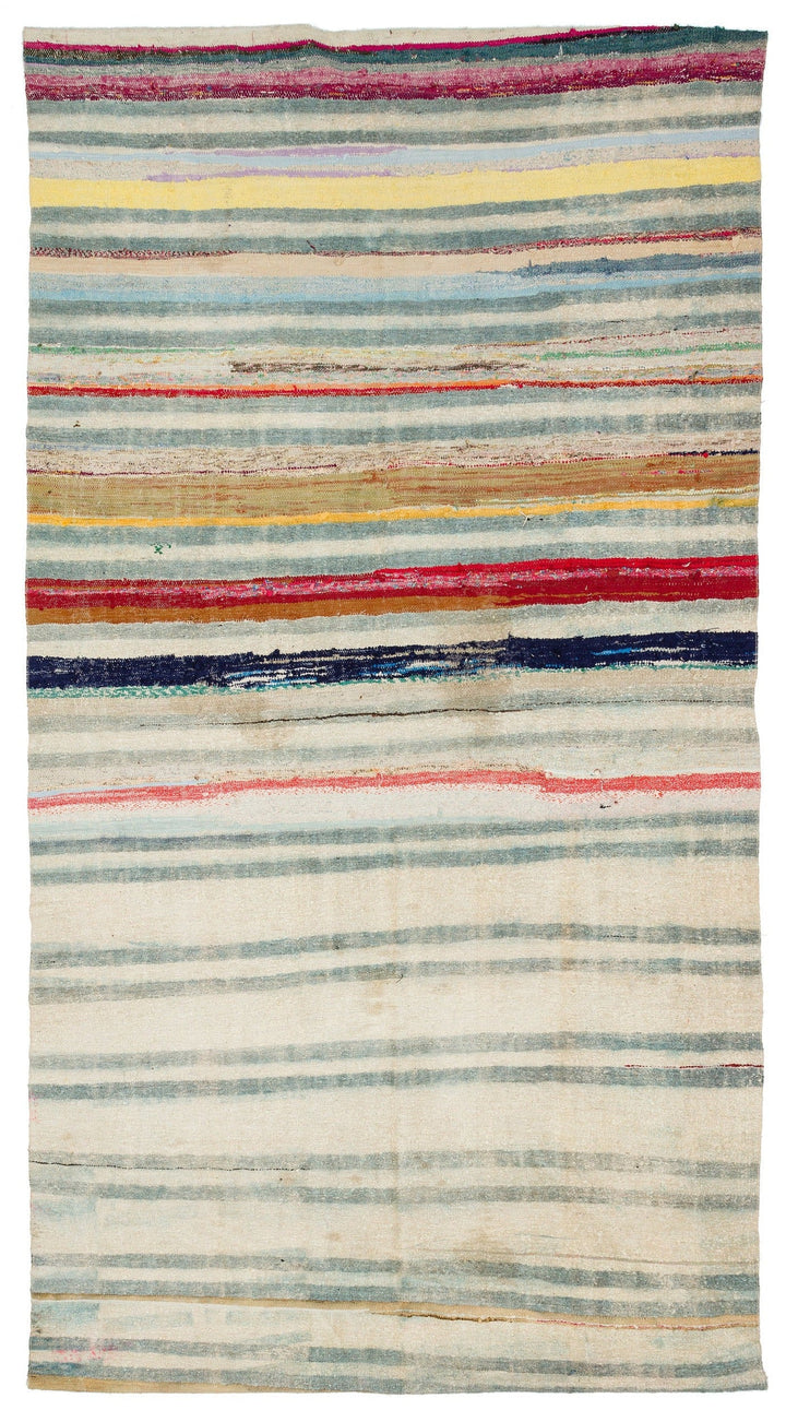 Cretan Beige Striped Wool Hand Woven Carpet 175 x 320
