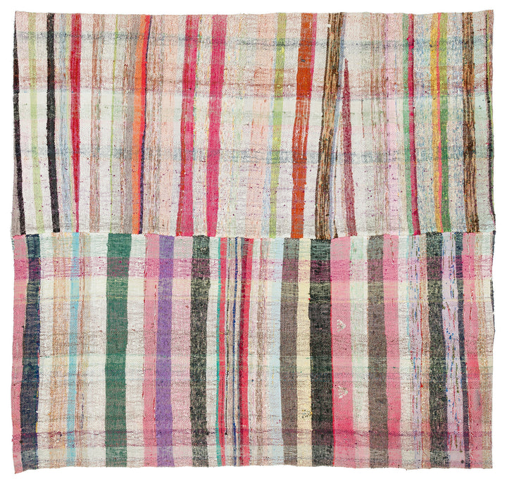 Cretan Beige Striped Wool Hand-Woven Carpet 208 x 219