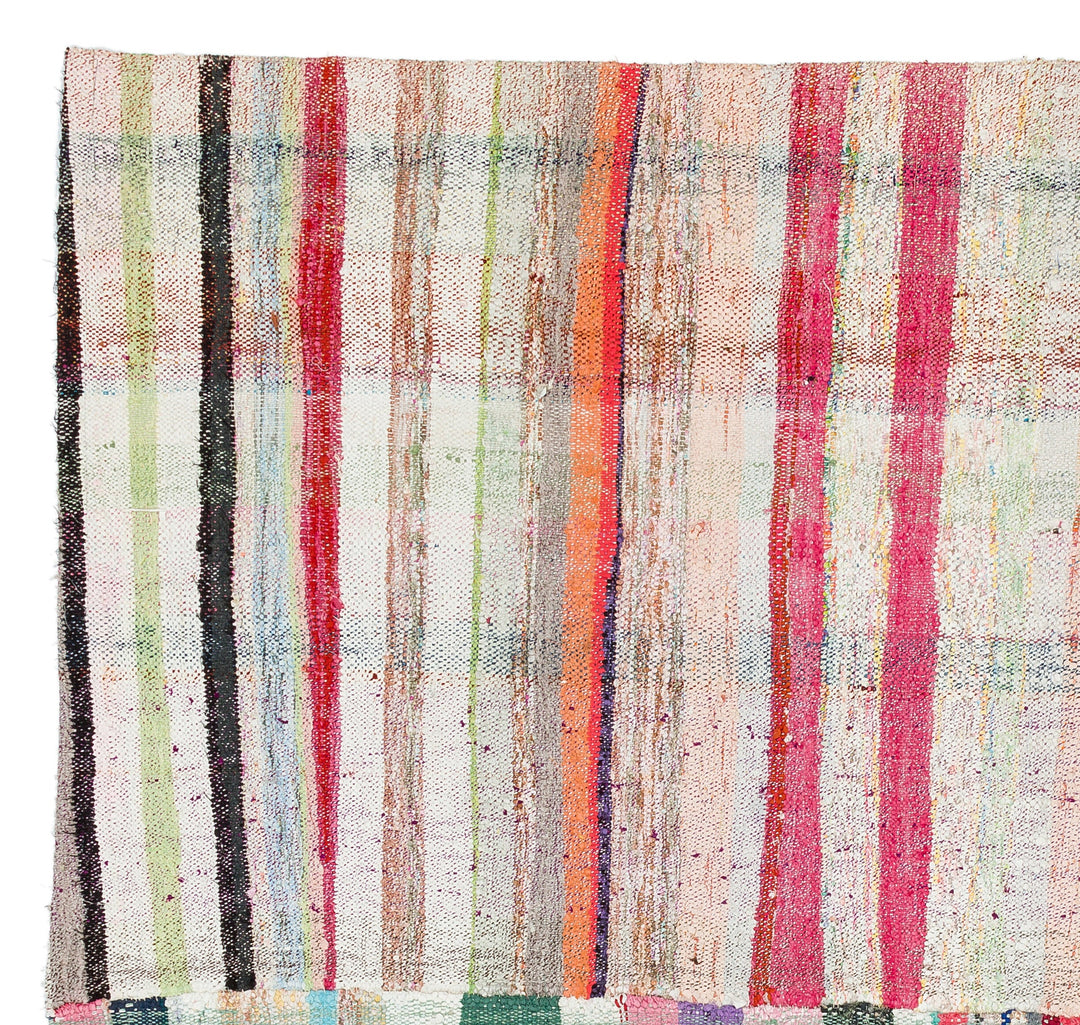 Cretan Beige Striped Wool Hand-Woven Carpet 208 x 219