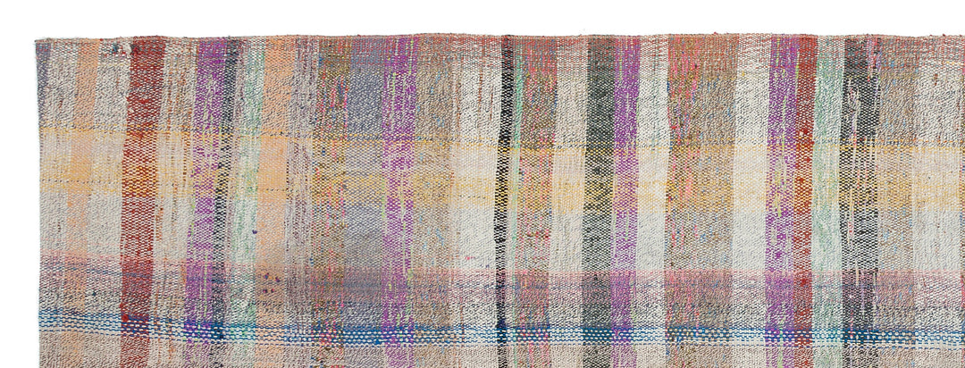 Cretan Beige Striped Wool Hand-Woven Carpet 099 x 279