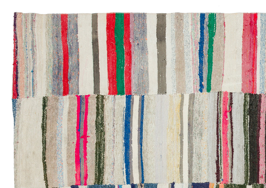 Cretan Beige Striped Wool Hand-Woven Carpet 182 x 263