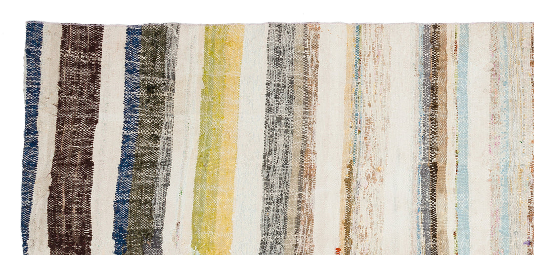 Cretan Beige Striped Wool Hand-Woven Carpet 154 x 333