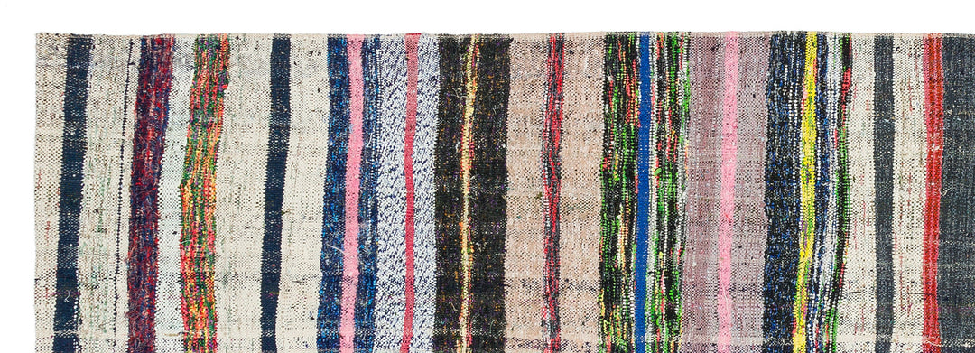 Cretan Beige Striped Wool Hand-Woven Carpet 092 x 274
