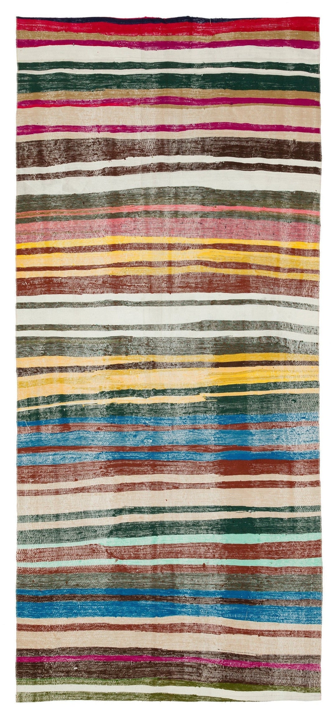 Cretan Beige Striped Wool Hand-Woven Carpet 148 x 330