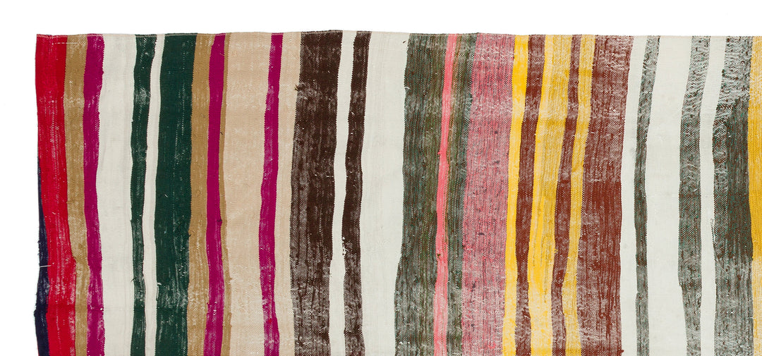 Cretan Beige Striped Wool Hand-Woven Carpet 148 x 330
