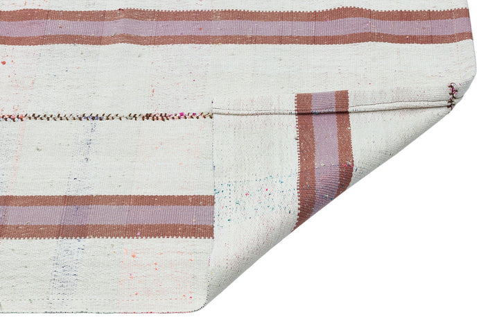 Cretan White Striped Wool Hand-Woven Carpet 149 x 228