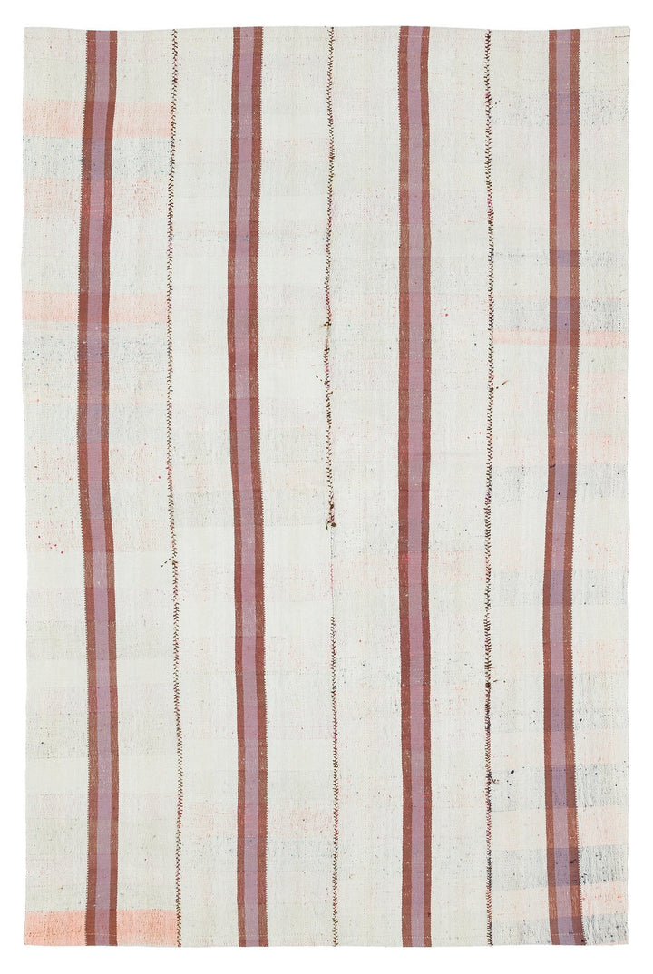 Cretan White Striped Wool Hand-Woven Carpet 149 x 228