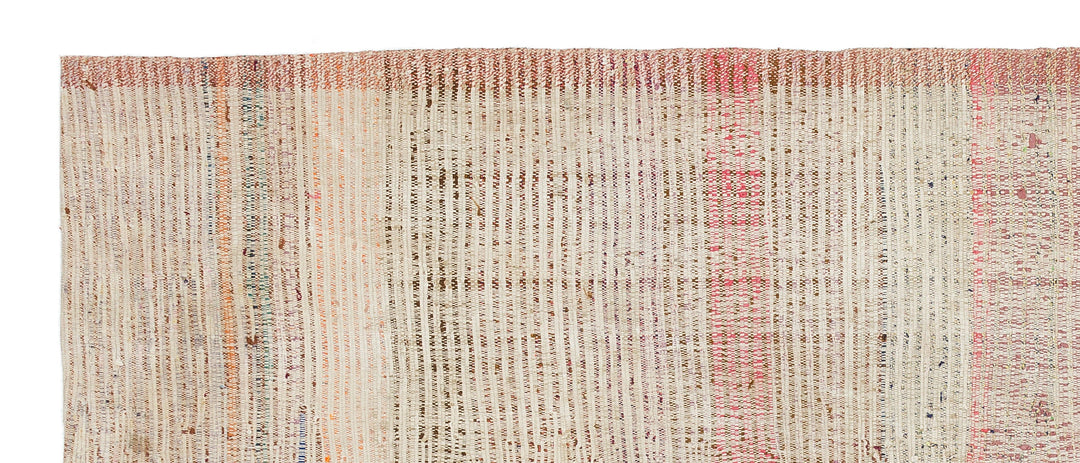 Cretan Beige Striped Wool Hand-Woven Carpet 097 x 249