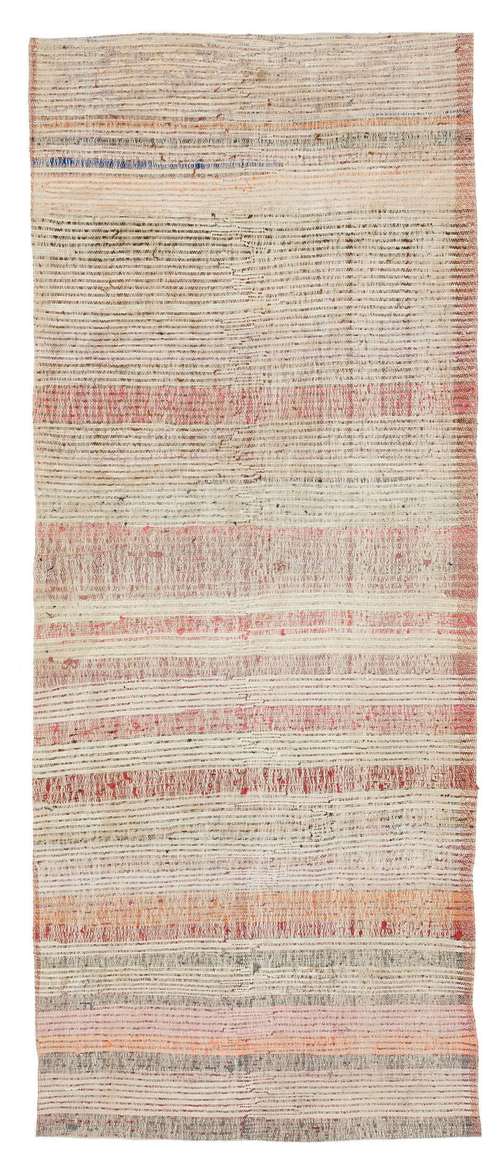Cretan Beige Striped Wool Hand-Woven Carpet 097 x 249