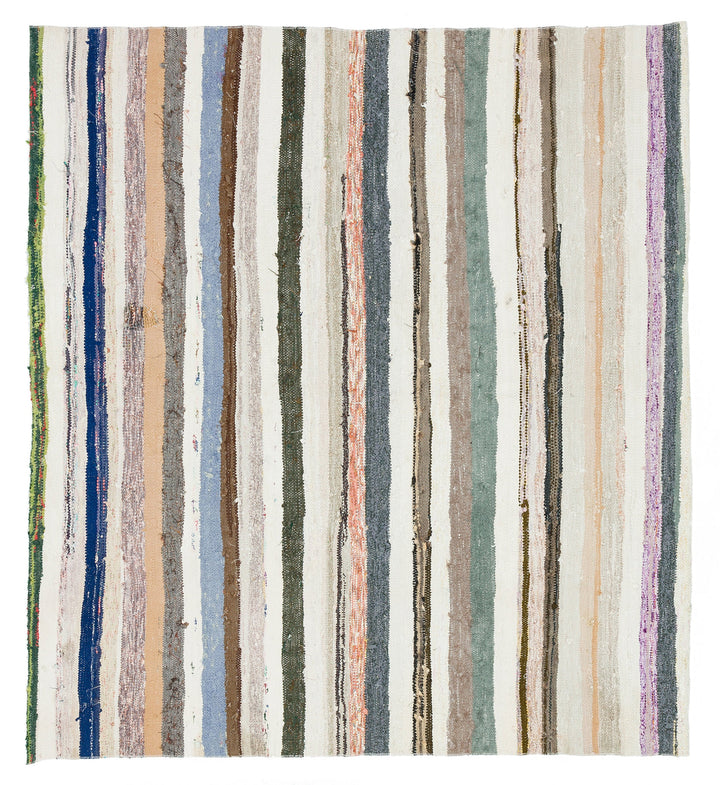 Cretan Beige Striped Wool Hand-Woven Carpet 167 x 155