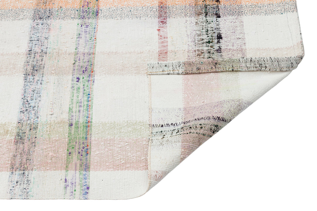 Cretan Beige Striped Wool Hand Woven Carpet 094 x 219