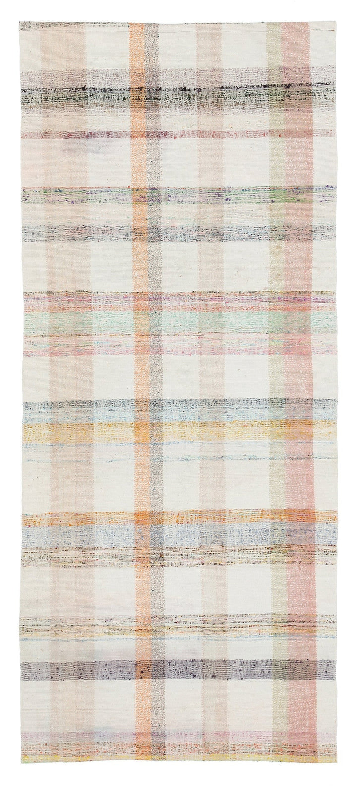 Cretan Beige Striped Wool Hand Woven Carpet 094 x 219