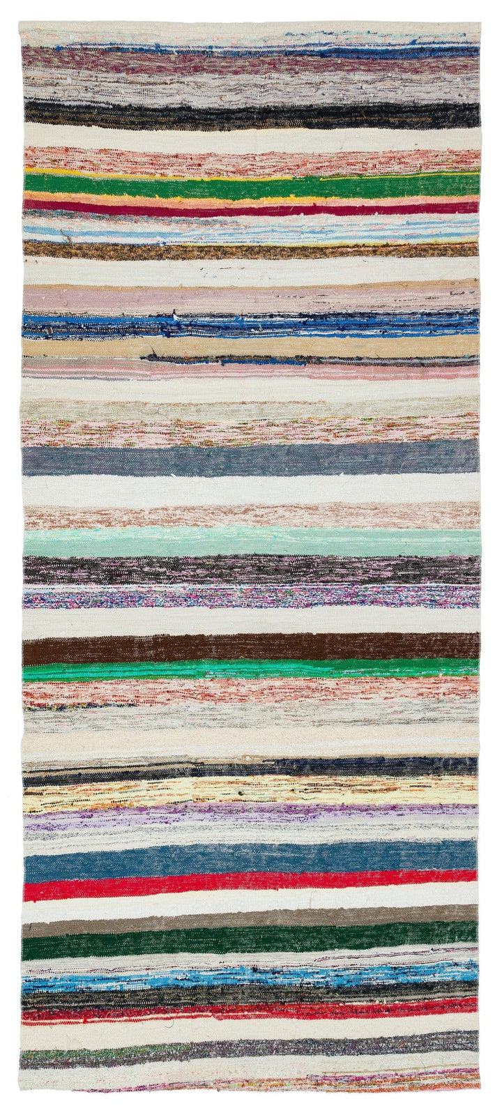 Cretan Beige Striped Wool Hand-Woven Carpet 144 x 332